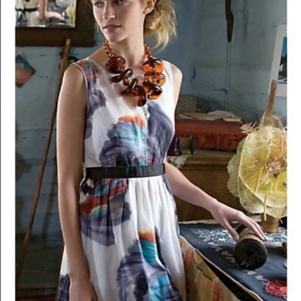Vintage Anthropologie Leifsdottir Morning Colors Watercolor Floral Flare Dress 2
